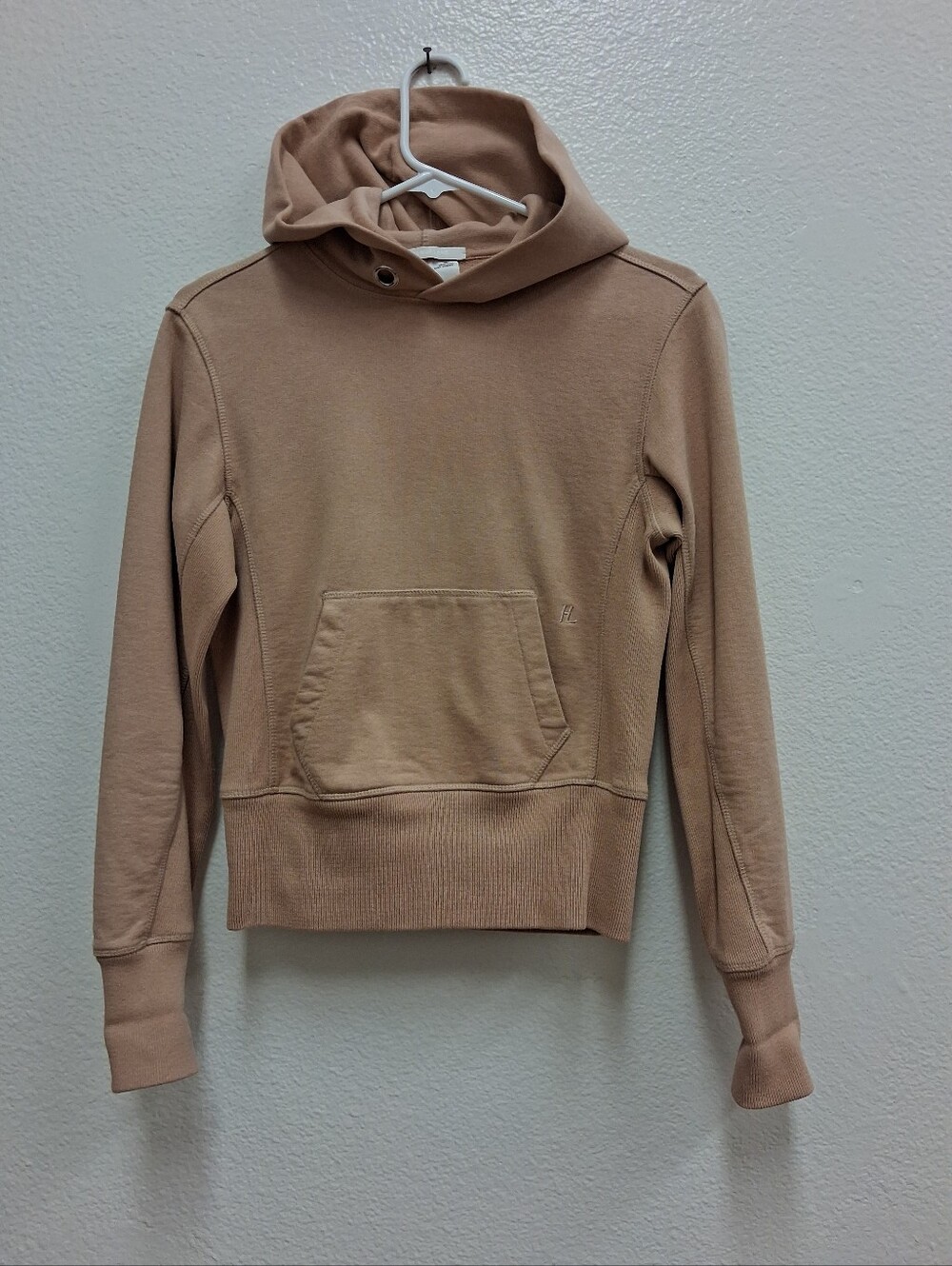 Helmut Lang Hoodie Womens XS Brown Logo Cotton Pockets Cuffed Sleeve Pullover
